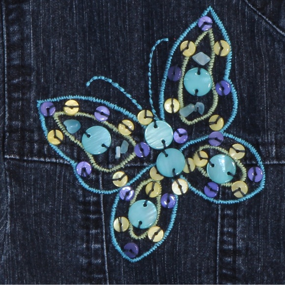 Alfred Dunner Petite Beaded Embellished Butterflies Blue Denim Jacket Women NWOT - Picture 3 of 7